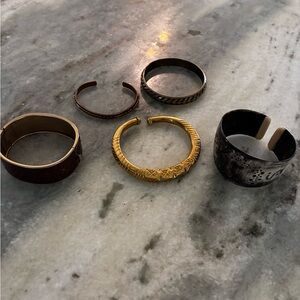 Mixed bangle and Cuff Bracelet Lot, brass copper, bone, leather. Vintage!